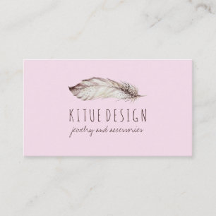 Boho Girly Feminine Brown Pink Feather Business Card