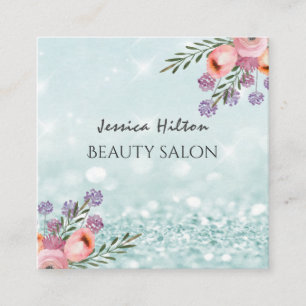 Boho Glam elegant chic watercolor floral glittery Square Business Card