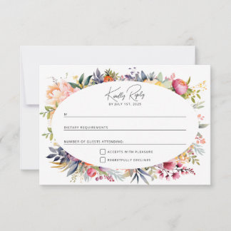 Boho glam wedding RSVP - watercolor peonies Card
