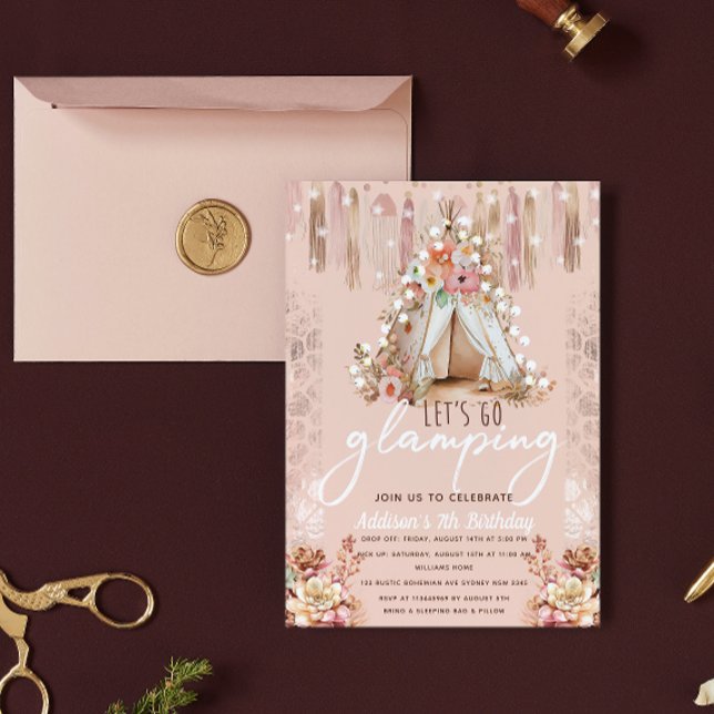 Boho Glamping Party Pink Elegant  Invitation (Creator Uploaded)