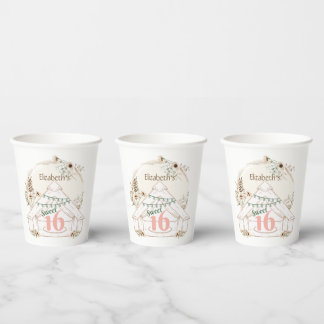 Boho Glamping Sweet 16 Birthday Party Paper Cups