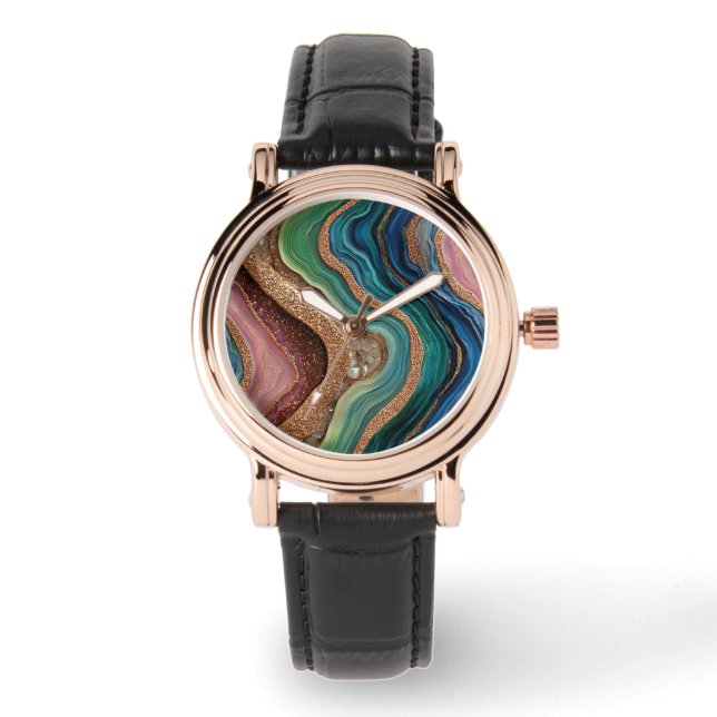 Boho Glitter Agate Watch (Front)