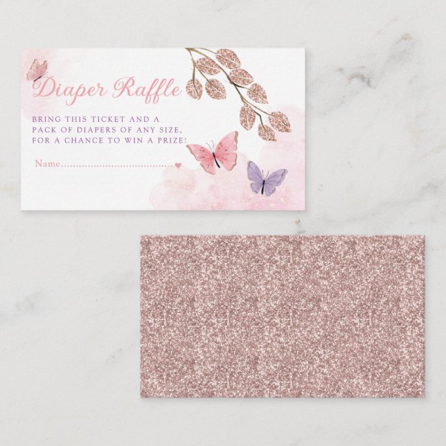 Boho Glitter Butterfly Baby Shower Diaper Raffle   Enclosure Card (Front/Back)