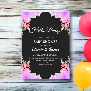 Boho Glow Neon Colours Black Floral Baby Shower Invitation