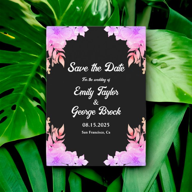 Boho Glow Neon Colours Black Floral Wedding Save The Date (Creator Uploaded)