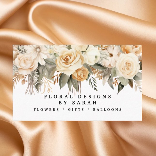 Boho Gold and Champagne Flowers Business Cards (Creator Uploaded)