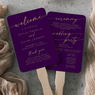 Boho Gold and Purple Wedding Program Hand Fan