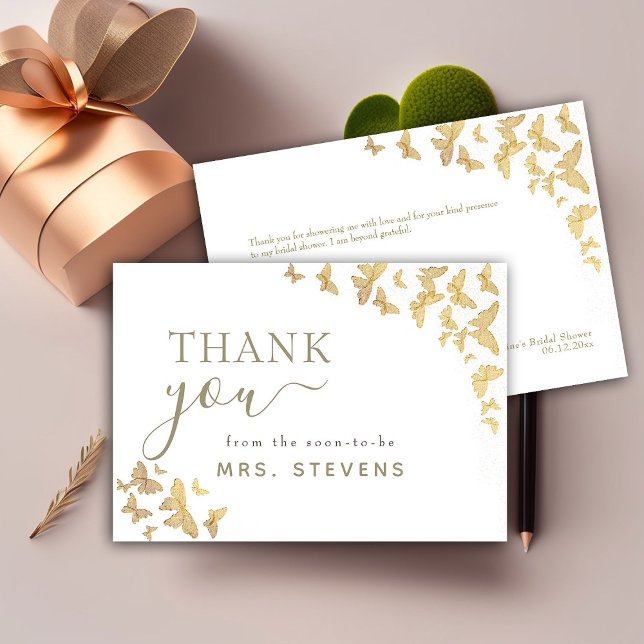 Boho Gold Butterfly Script Bridal Shower Thank You (Creator Uploaded)