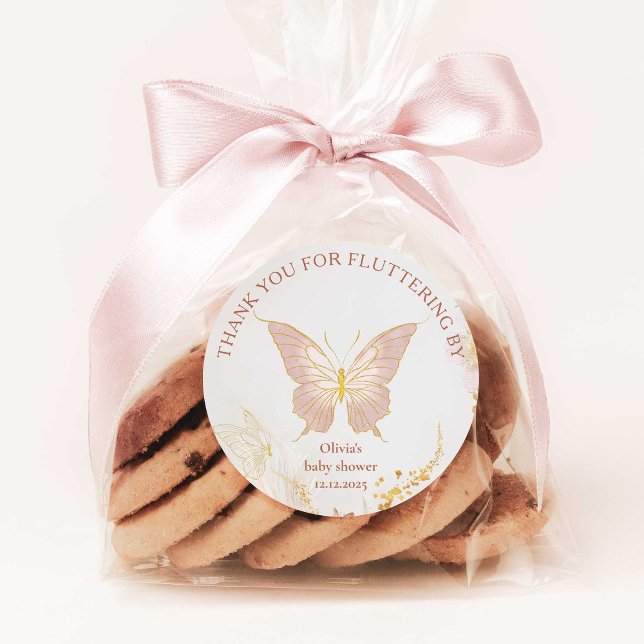 Boho gold butterfly thank you for fluttering by classic round sticker (Creator Uploaded)