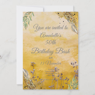 Boho Gold Elegant floral 50th Invitation