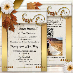 Boho Gold Fall Leaves Happily Ever After Invitation