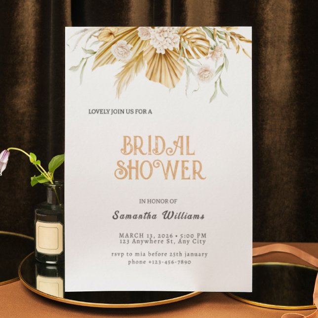 Boho Gold Floral Bridal Shower Invitation (Creator Uploaded)