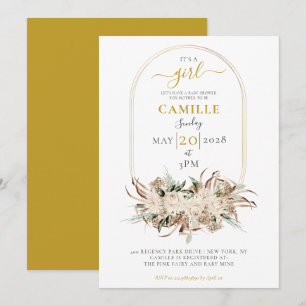 Boho Gold Floral Frame Baby Shower Invitation