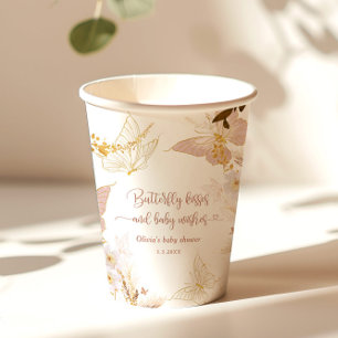 Boho gold foil butterfly kisses baby shower paper cups