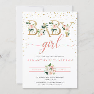 Boho Gold Letters Baby Shower Invitation Blush