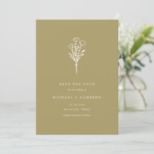 Boho Gold Minimalist Botanical Bouquet Save The Date