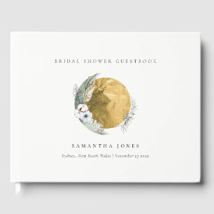 Boho Gold Saga Green Floral Wreath Bridal Shower Guest Book