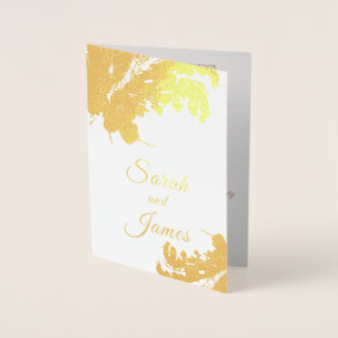 Boho Golden Floral Pampa Grass Wedding Foil Card