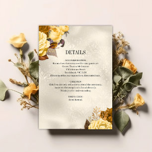 Boho Golden Floral Silk Elegance Wedding Details Enclosure Card
