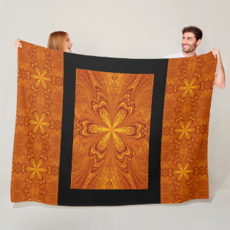 Boho Golden Gold Star Flower Rustic Fleece Blanket
