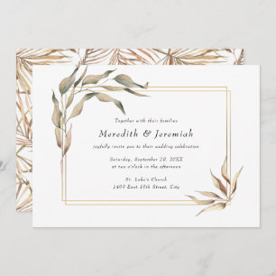 Boho Golden Greenery Wedding Invitation