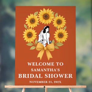 Boho Golden Sunflower Fall Bridal Shower Welcome Acrylic Sign