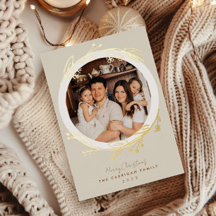 Boho Golden Wreath Photo Gold Foil Holiday Card