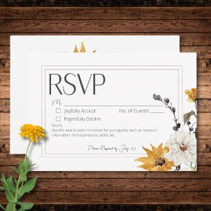 Boho Golden Yellow Meadow Flower White No Dinner RSVP Card