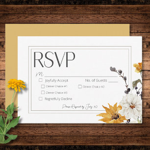 Boho Golden Yellow Meadow Flowers Gold Dinner RSVP Card