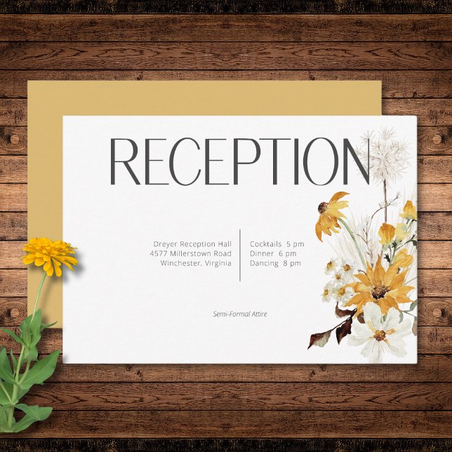 Boho Golden Yellow Meadow Flowers Gold Reception Enclosure Card (Boho Golden Yellow Meadow Flowers Gold Reception Enclosure Card)