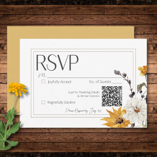 Boho Golden Yellow Meadow Flowers Gold RSVP Card