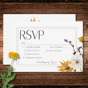 Boho Golden Yellow Meadow Flowers White Dinner RSVP Card