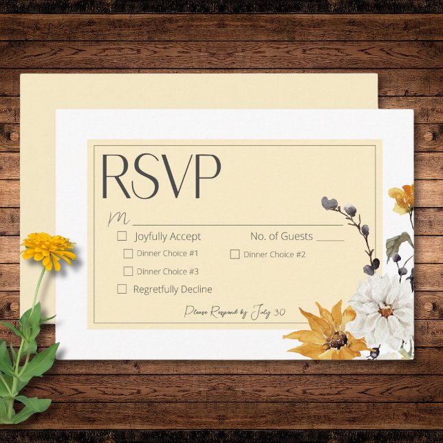 Boho Golden Yellow Meadow Flowers Yellow Dinner RSVP Card (Boho Golden Yellow Meadow Flowers Yellow Dinner RSVP Card)
