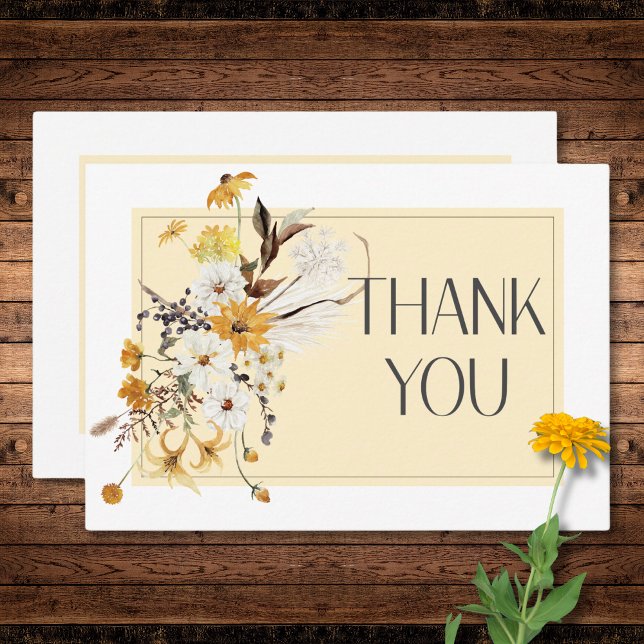 Boho Golden Yellow Meadow Flowers Yellow Wedding Thank You Card (Boho Golden Yellow Meadow Flowers Yellow Wedding Thank You Card)