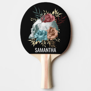 Boho Goth floral Skull Personalised name Ping Pong Paddle