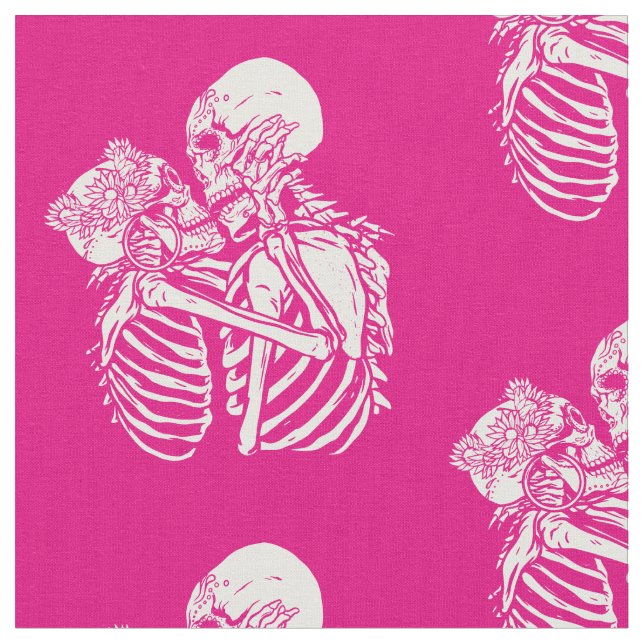 boho goth skeleton lovers valentines skull fabric (Close Up)