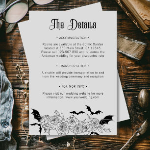 Boho Gothic Botanical Grey Wedding Details Enclosure Card