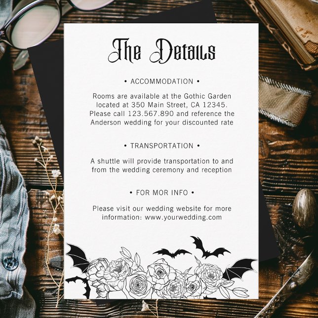 Boho Gothic Botanical Wedding Details Enclosure Card (Creator Uploaded)