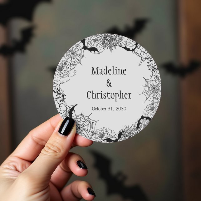 Boho Gothic Floral Grey Wedding Classic Round Sticker (Creator Uploaded)