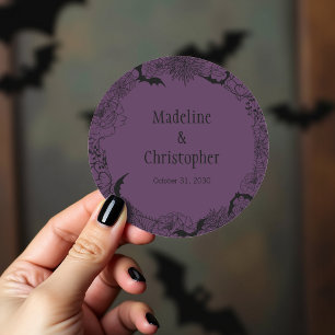 Boho Gothic Floral Wedding Purple Classic Round Sticker