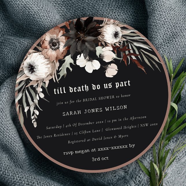 Boho Gothic Rust Black Botanical Bridal Shower Invitation (Creator Uploaded)