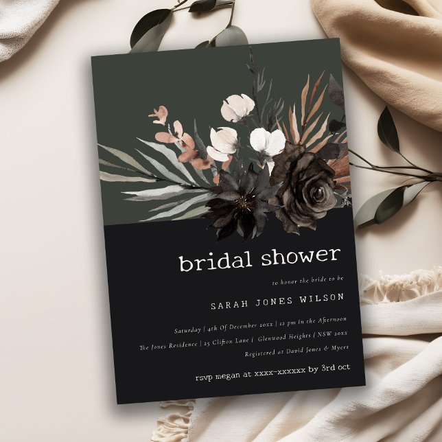 Boho Gothic Rust Black Botanical Bridal Shower Invitation (Creator Uploaded)