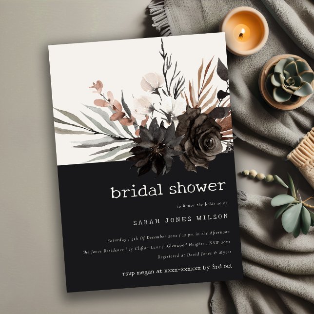 Boho Gothic Rust Black Botanical Bridal Shower Invitation (Creator Uploaded)