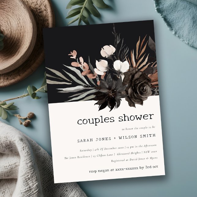 Boho Gothic Rust Black Botanical Couples Shower Invitation (Creator Uploaded)