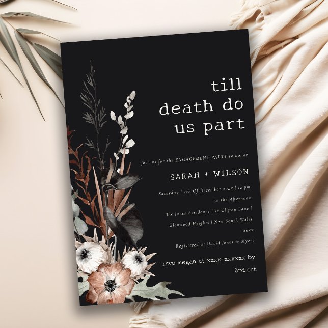 Boho Gothic Rust Black Botanical Engagement  Invitation (Creator Uploaded)