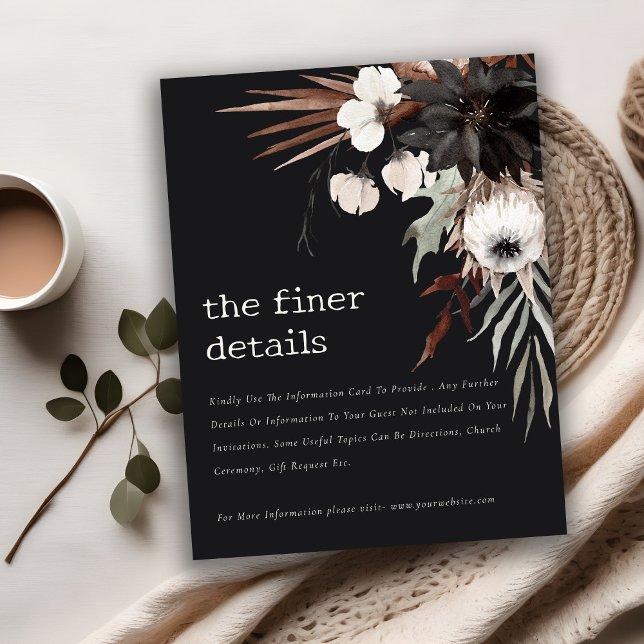 Boho Gothic Rust Black Botanical Wedding Details Enclosure Card (Creator Uploaded)