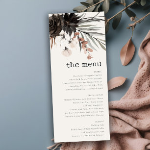 Boho Gothic Rust Black Botanical Wedding Menu Card