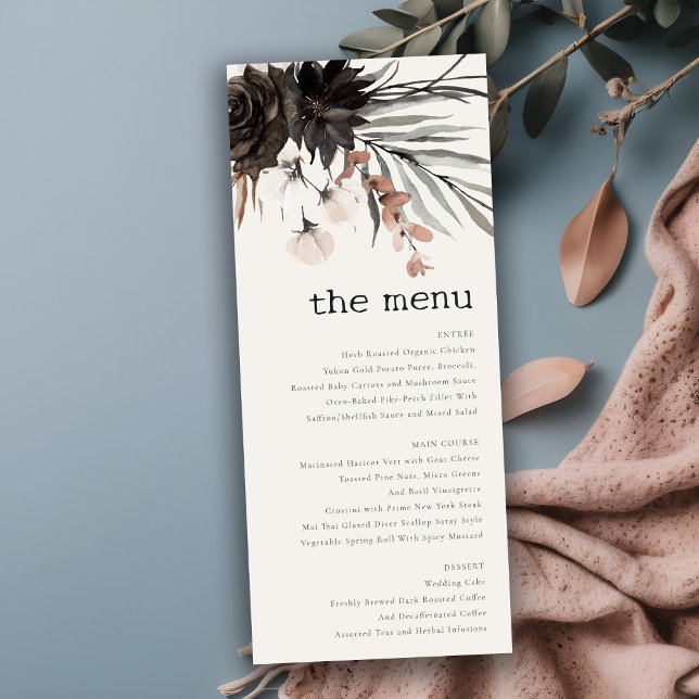 Boho Gothic Rust Black Botanical Wedding Menu Card (Creator Uploaded)
