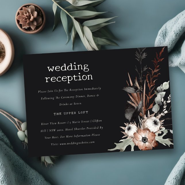 Boho Gothic Rust Black Botanical Wedding Reception Enclosure Card (Creator Uploaded)