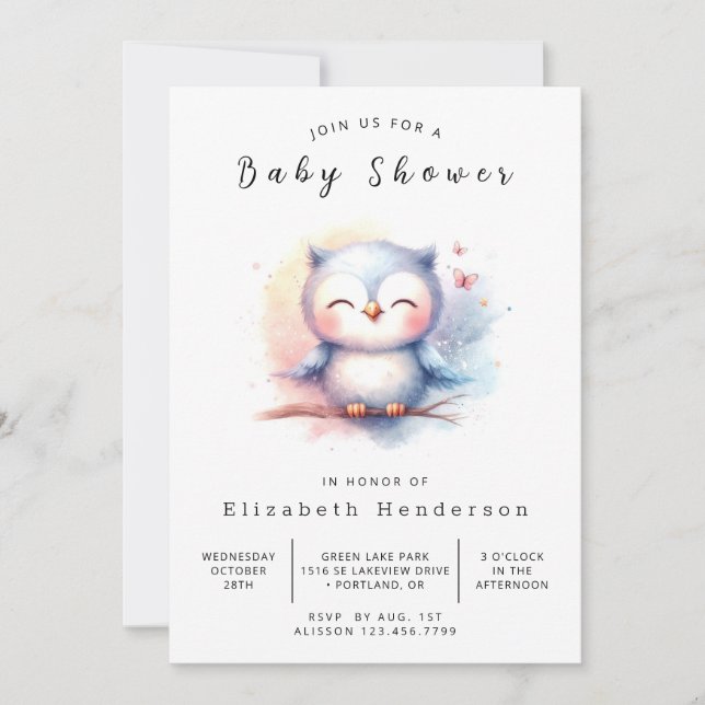 Boho Graceful Owl Baby Shower Invitation (Front)